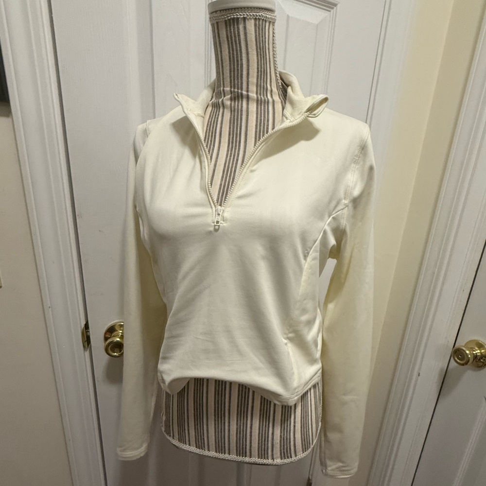 PINK Victorias Secret Cream Fleece Lined Quarter-Zip Crop Top